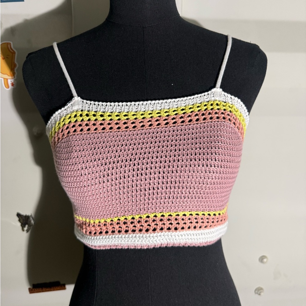 Pink and Yellow Crochet Women Top